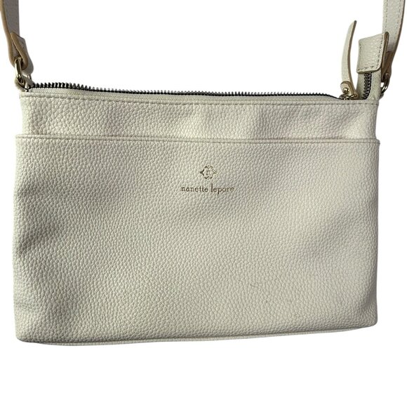 Nanette Lepore Leather Crossbody Bag, Purse.  White.  Zipper Top Long Adjustable - Picture 3 of 10